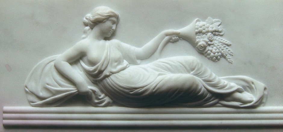 A Reclining Lady With Flower And Fruit Harvest Carved From Marble - marble reclining lady relief relief