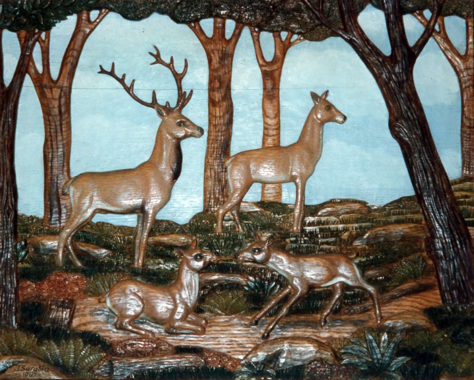 A View Of The Countryside, Polychromed. - countryside oak polychrome