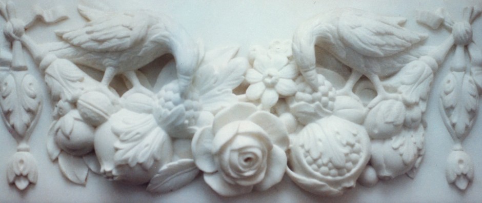 Birds, Rose And Misc Fruit With Leaves - marble, birds, flora and fauna