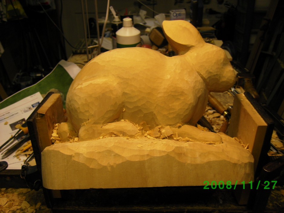 Brown Rabbit - Carving in Progress - carved rabbit, brown rabbit