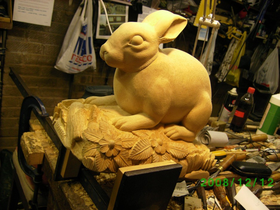 Brown Rabbit - Work in progress - brown rabbit, carved rabbit