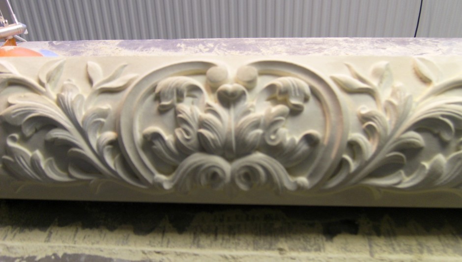 Close up detail of central area of the stone carved centrepiece - stone carved centre piece