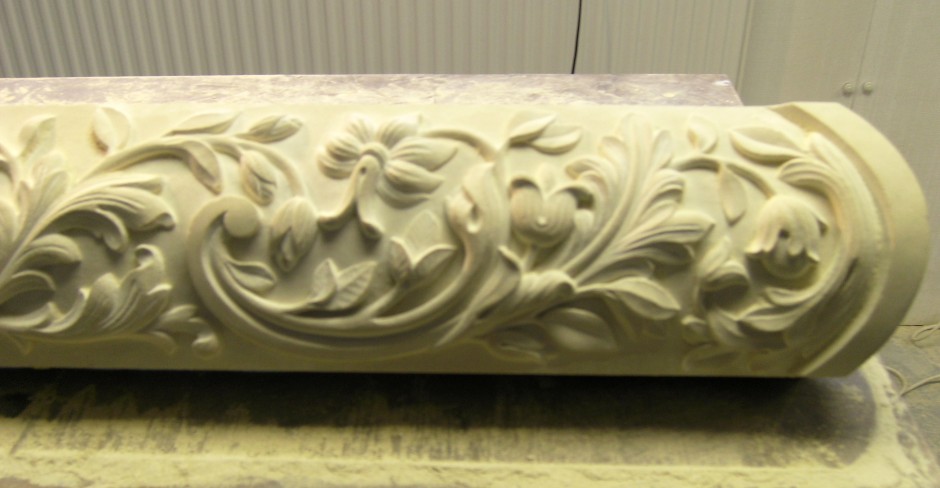 Close up detail of the right hand side of the traditionally stone carved centre piece - traditional stone carving