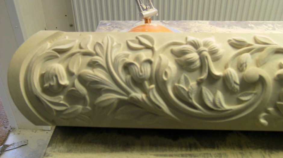 Close up of left hand side - stone carving floral detail