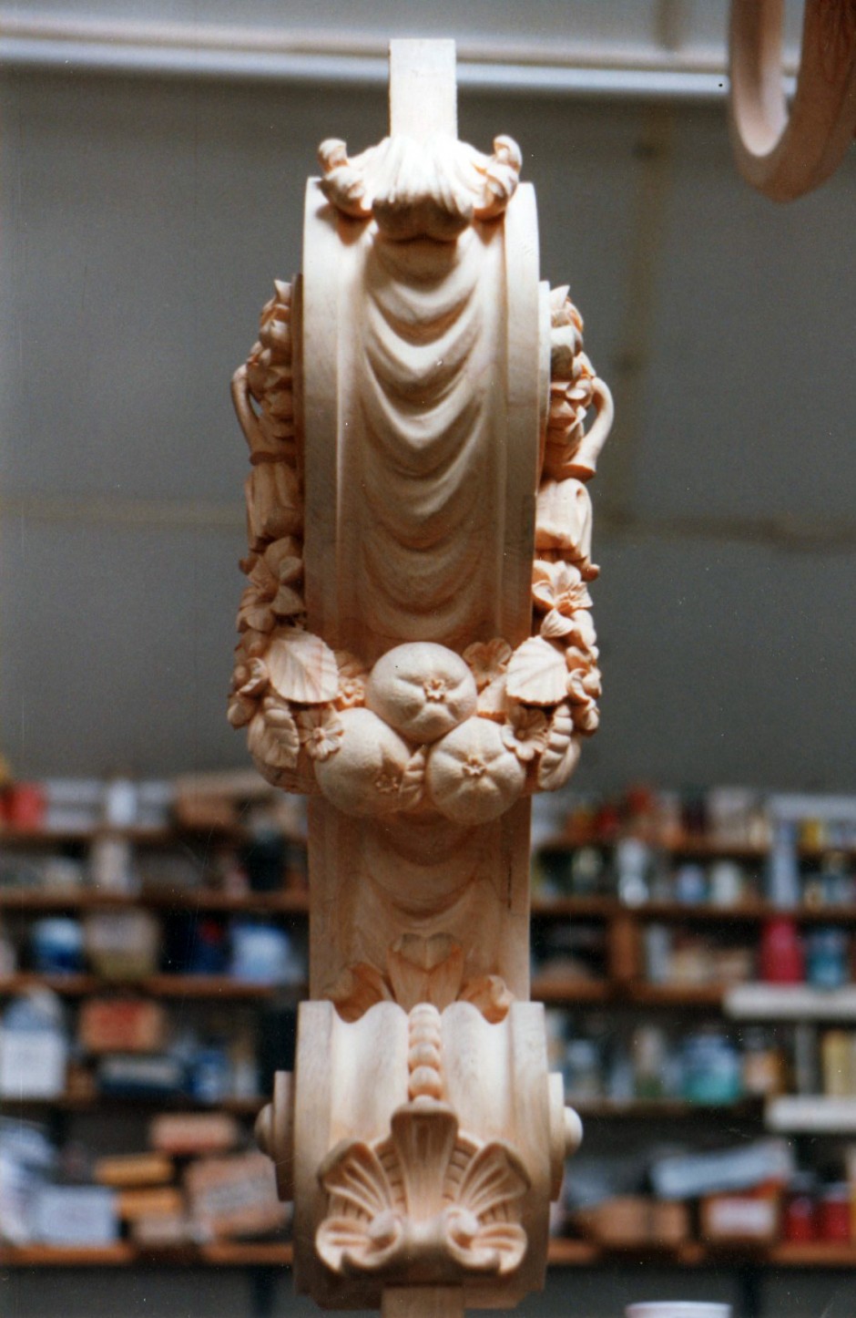 Frontal view of leg showing carved details - front view carved leg console table hampton court palace