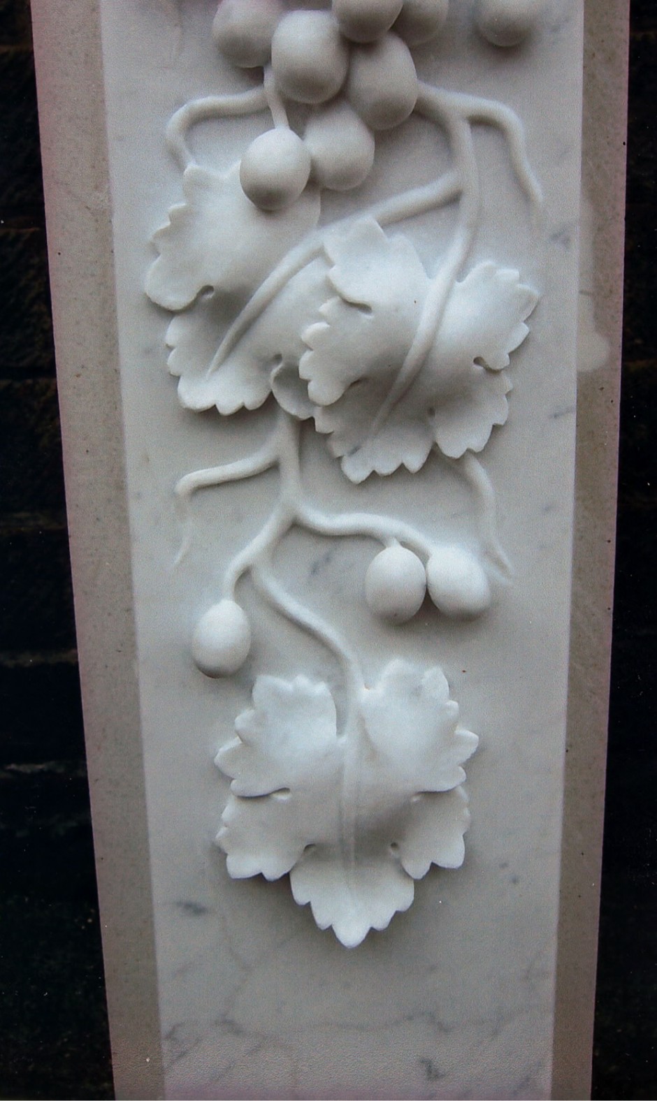 Grapes On The Vine With Vine Leaves Carved In Marble. - marble, grapes, vine, grape leaf, leaves