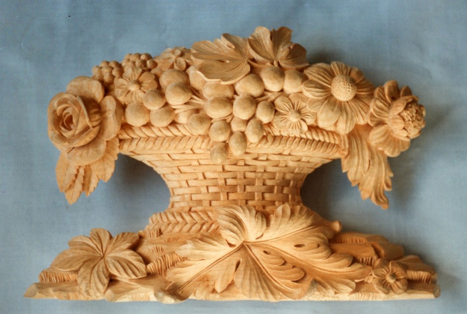 Harvest Basket In Wood - wood harvest basket, wood carving