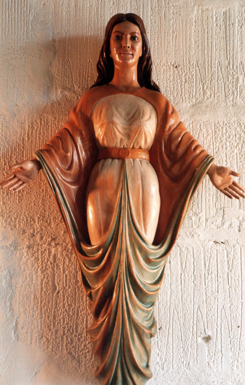 Madonna In Pine, Wood Carving. - wood carving, pine, polychromed, virgin mary madonna