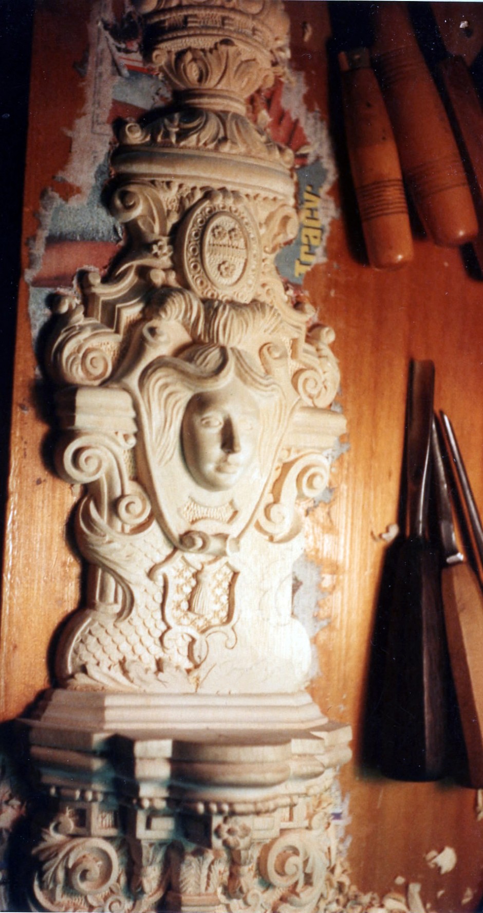 Near complete carving ahead of bronze casting - wood carving, wall light, 