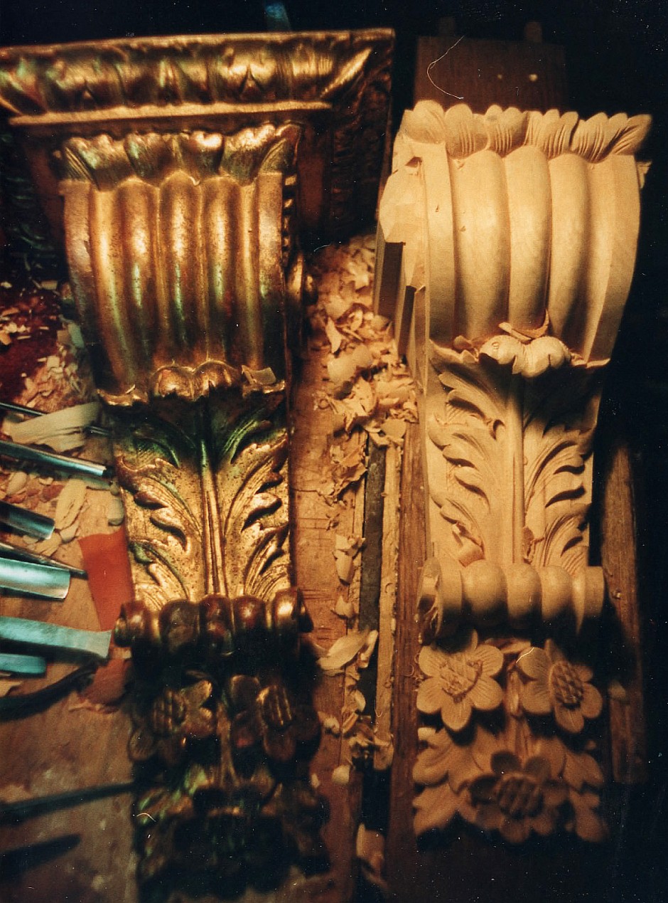 Original Left, Reproduce Copy To The Right - copy reproduction wood carving bracket guilded