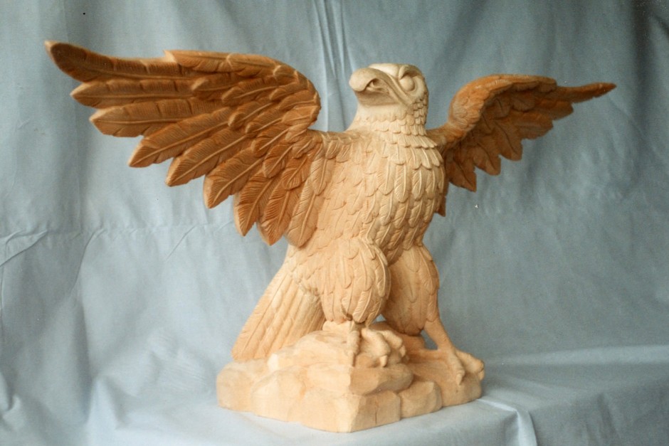 Reproduction Eagle - Three Quarter View - eagle carving jelluton wood open wings american
