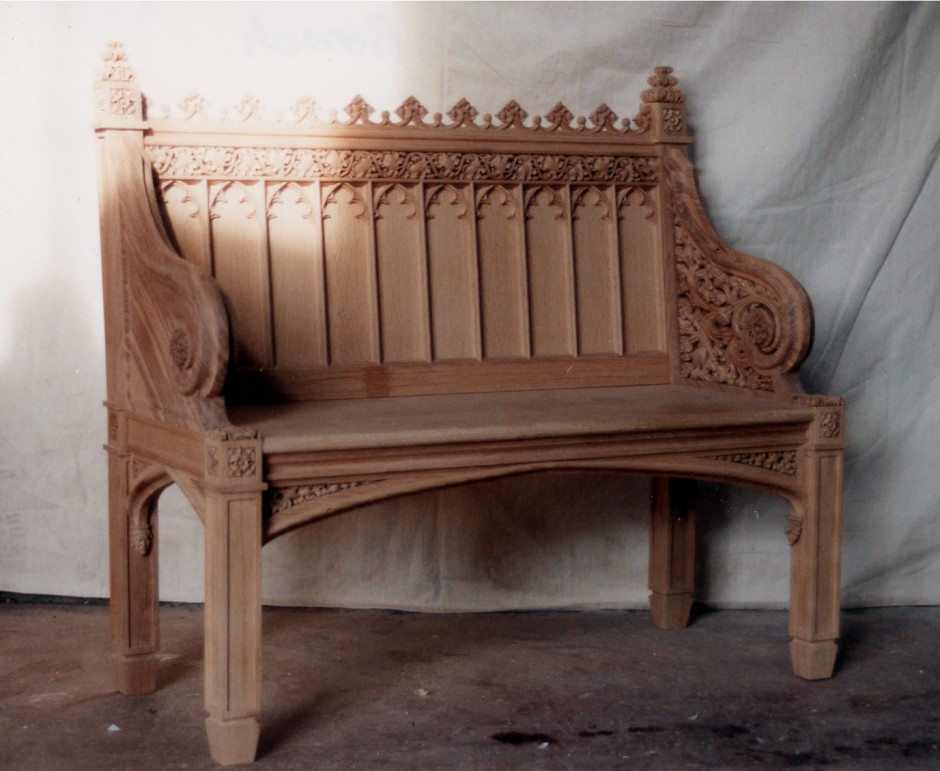 The Finished  Reproduction Victorian Oak Bench - oak bench victorian gothic