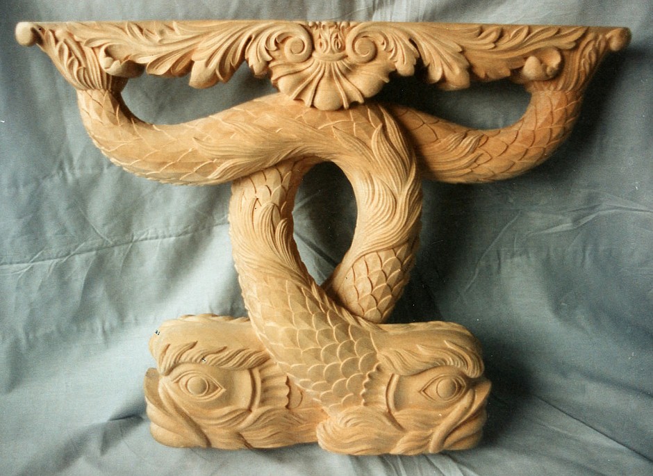 The completed reproduction dolphin table legs - console table, feature legs, dolphin table, fish legs